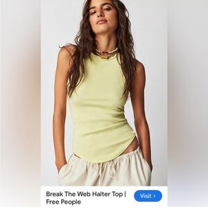 Free People Pale Lime Ribbed Halter Tank